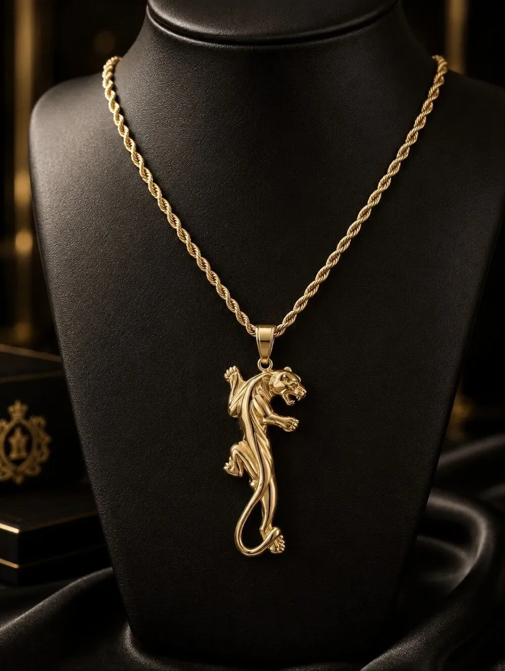 Gold Stainless Steel Panther Necklace